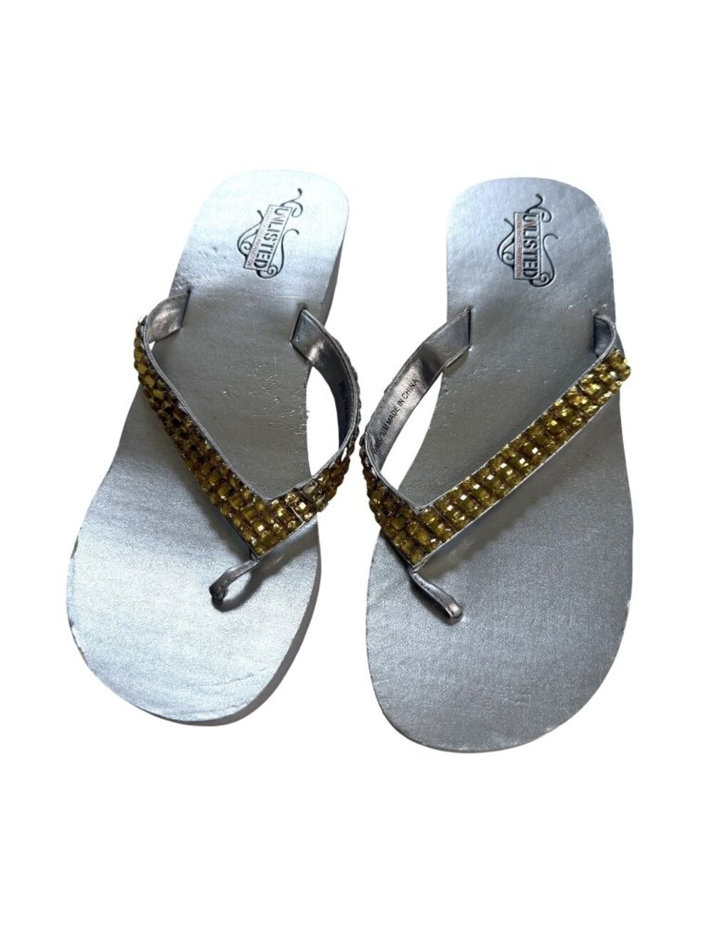 UNLISTED by Kenneth Cole Women’s 10 Yellow Rhinestone Wedge Sandals Jeweled